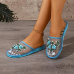 Womens Slippers Summer Mesh Breathable Shoes Flats Closed Toe Embroider Soft Bottom Chaussures