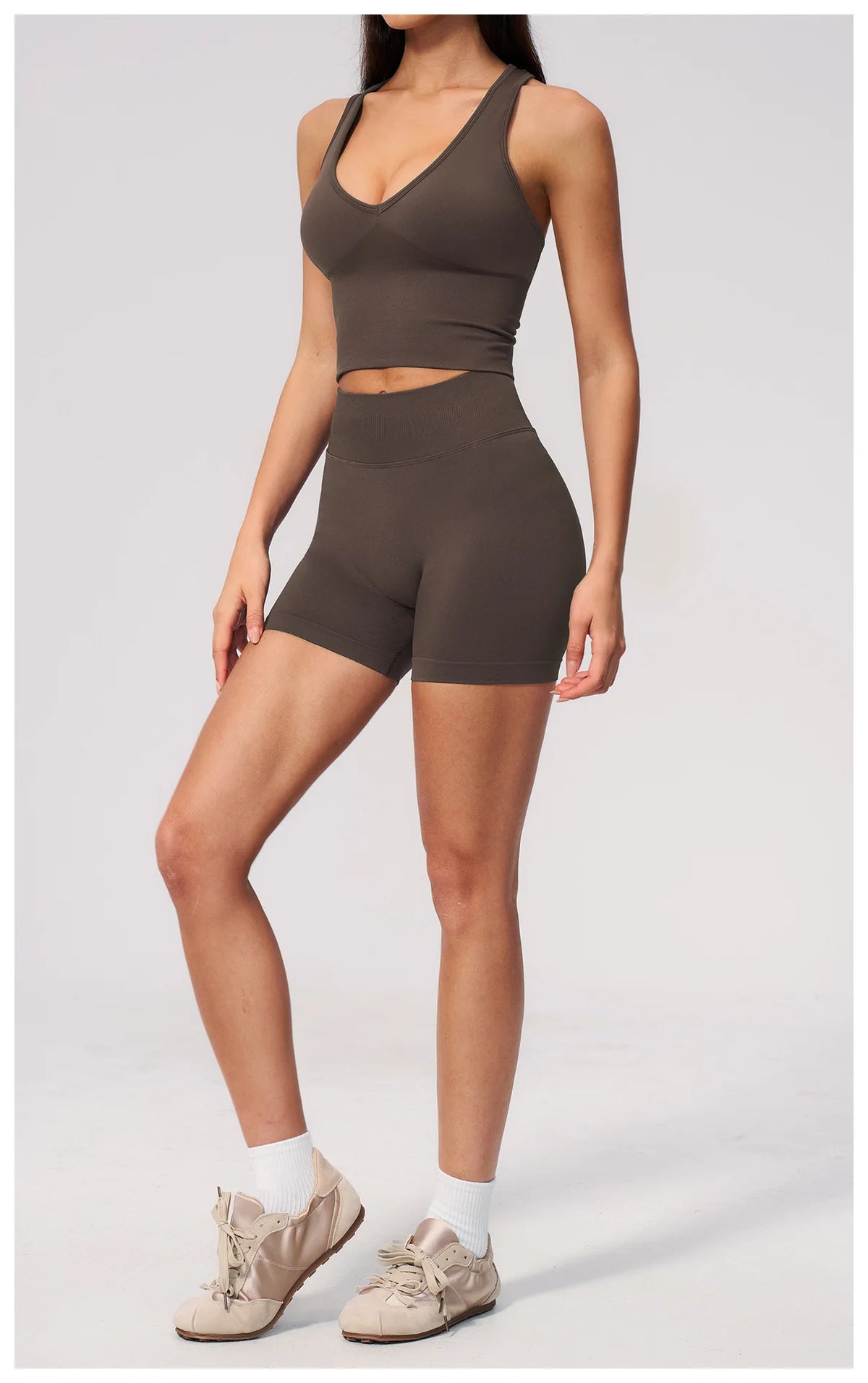 Seamless Gym Yoga Sets Women Breathable I-shaped Shock-absorbing Slim Sports Tank Top High Waist Shorts Training Fitness Suit