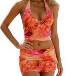 Summer Women's Printed 2 Piece Skirt Outfits Sleeveless Halter V Neck Tank Tops with Skinny Mini Skirt Sets Bohemian Beach Sets