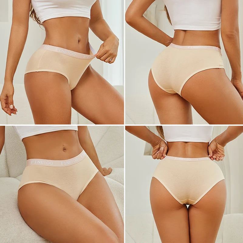 FINETOO 4Pcs Women'sCotton Panties Sexy Breathable Low WaistBriefs Letter Straps Underwear Soft Stretch Comfortable Lingerie