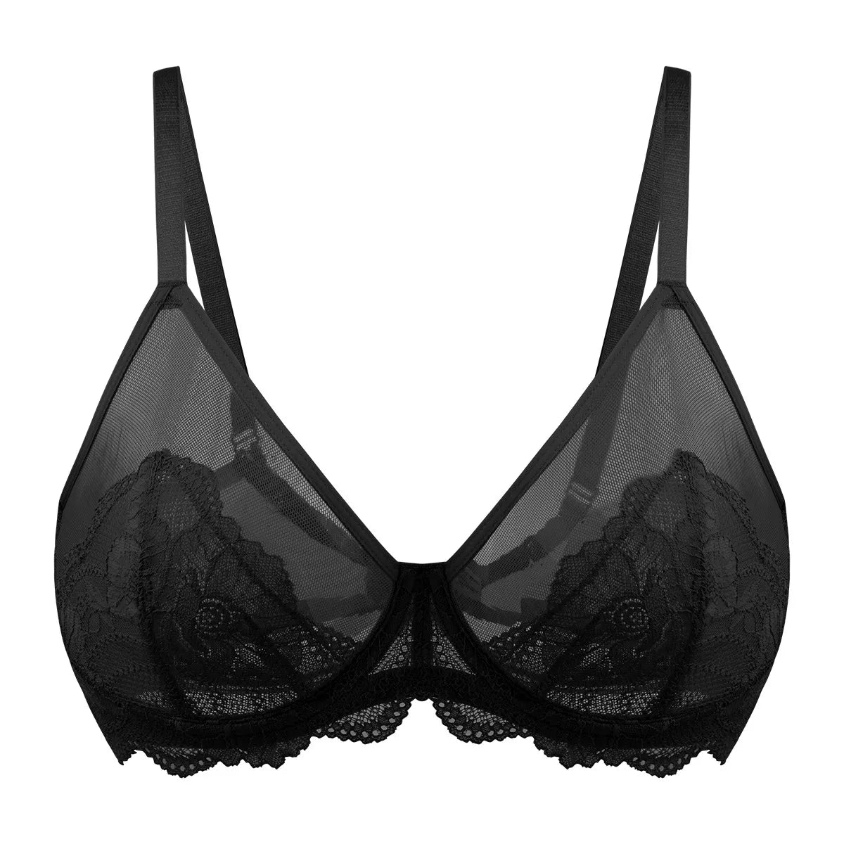 Women's Transparent Bra UltraLace Bra Full Coverage Push Up Plus Size Mermaid Scales Unlined Ultra-Thin Cup Underwear