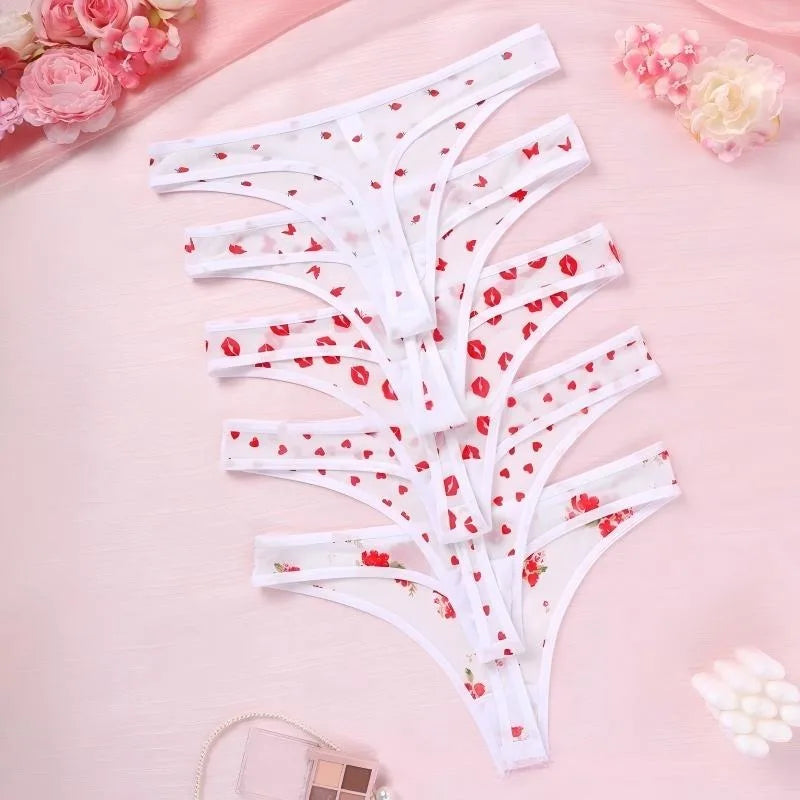 5pcs/Set Print Design Sexy Women thongs Fashion New Panties Underwear Breathable Comfortable Lady G-string Elegant Sexy Lingerie