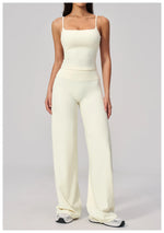 Yoga Suit Gym Fitness Set Hanging Neck Slim Sports Tank Top High Waist Wide Leg Pants Tracksuit Outdoor Running Athletic Wear