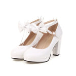 Spring and Autumn New Style Fashion Round Head High-heeled Women's Shoes Sweet Bow Shallow Mouth Buckle Thick Heel Women Shoes