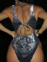 Golden Glitter Deep V Neck Female Swimwear One Piece Swimsuit Women Backless Monokini High Leg Cut Bathing Suit Swim Beachwear