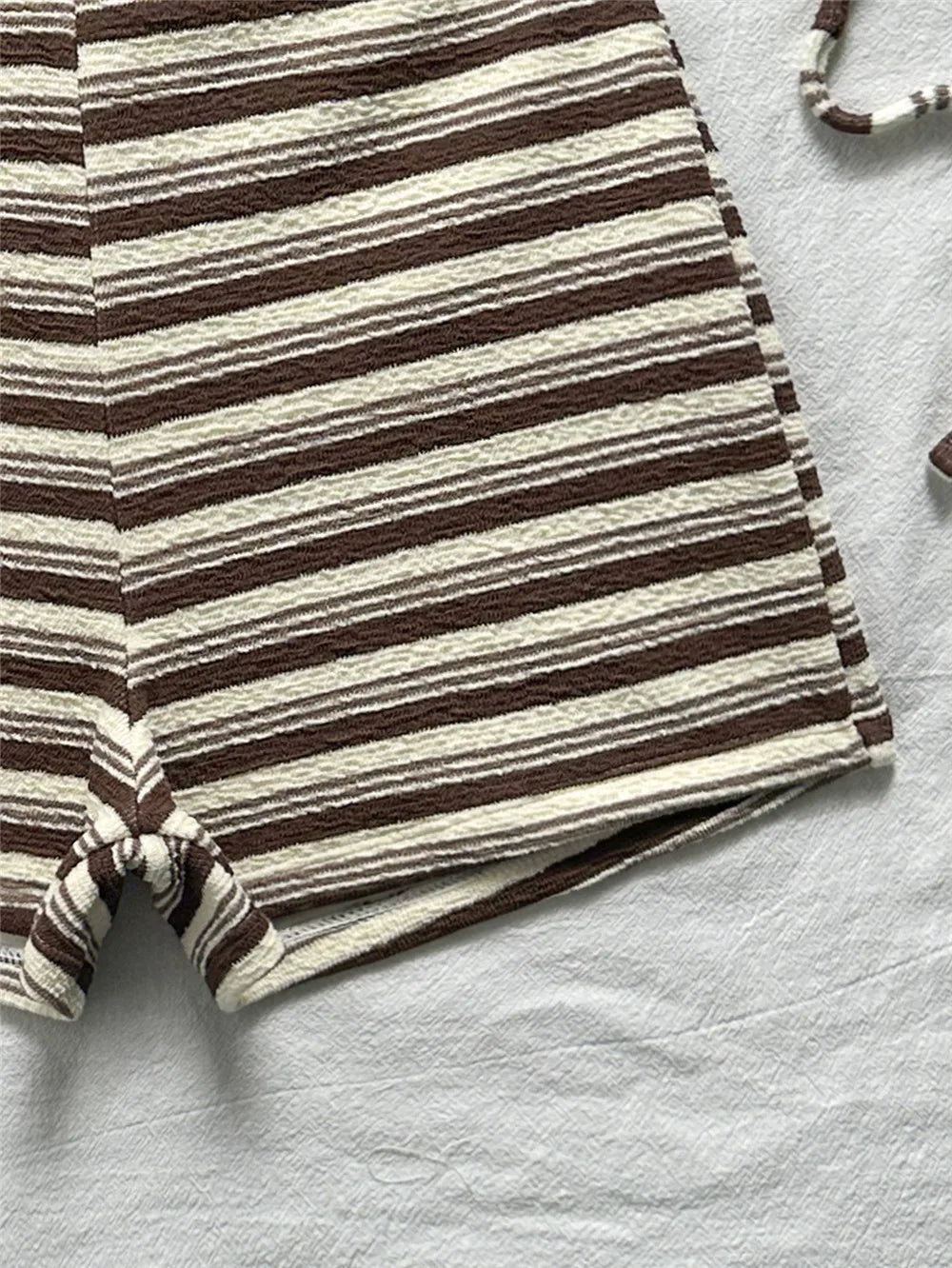 Sexy Striped Print Triangle Bikini with Shorts Halter Bead String Swimsuit Woman 2026 Swimwear Brazilian Bikinis Sets Femmes
