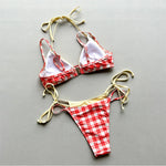 Red Plaid Print Patchwork Swimwear Sexy String Micro Thong Bikinis Sets Swimsuit Woman 2026 Bathing Suit Brazilian Bikini Mujer