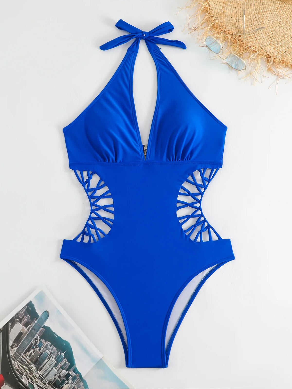 2024 Sexy Women's Cross One Piece Swimsuit Black Cut Out Swimwear Women Bathing Swimming Suit Female Beachwear Outdoor Bodysuit