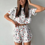 Women Pajamas Set Women's Short Sleeve Shorts Jacquard Print Summer Fashion Two-piece Pajamas Homewear Set Loungewear for Women
