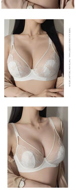 MOYISU French Pure Desire Sexy Rabbit Ears Cup Ultra-thin Underwear Women's Big Breasts Show Small Anti-sag Bra Cover Summer