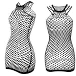 Fishnet Women Sexy Beach Cover Up Dress Women Stretch See Through Sleeveless without Bikini Swimsuit Cover up Mini Beachwea