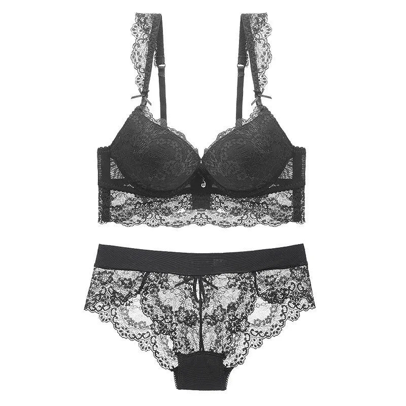 Europe Sexy Lace Flowers Embroidery Bra Set Adjustable Women Underwear Push Up Bras Romantic Burgundy Plus Size Lingerie Panties