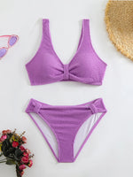2026 Summer New Women's 2 Piece Swimsuit Solid Color High Waist Bikini Set V-neck Backless Beach Vacation Bathing Suit Swimwear