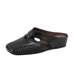 2026Women's Half Slippers Vintage Hollow Woven Square Toe Slides Fashion Versatile Mules Shoes Ladies Daily Sandals Mujer Slides
