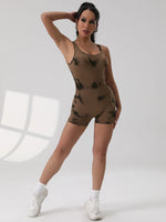 Tummy Control Backless Yoga Suit U Neck Sleeveless Sports Seamless Jumpsuit Threaded Stretch Women Bodysuit Without Bust Pads