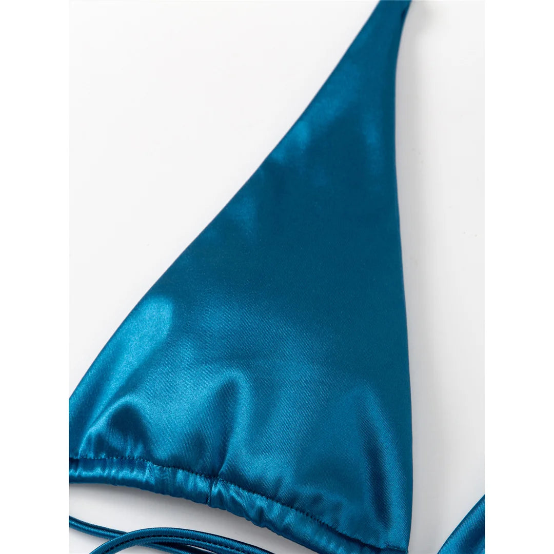 Sexy Satin Halter Brazilian Padded Bikini Female Swimsuit Women Swimwear Two-Pieces Bikini Set Bather Bathing Suit Swim V4966S