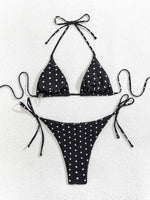 New Retro Polka Dot Tie Side Bikini Set for Women, Sexy Push Up Halter Neck Swimwear, High Waist Beach Bathing Suit, Summer