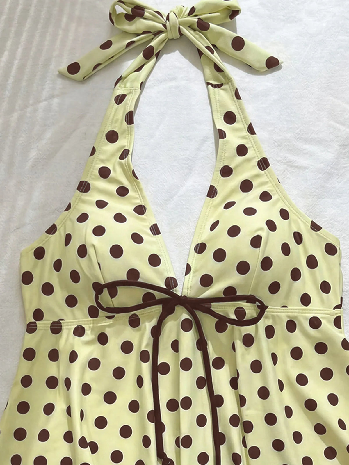 Sexy Yellow Polka Dot Print Bikini Set Swimwear Women Front Tie Push Up Padded Tank Top Drawstring Side High Waist Swimsuit 2026