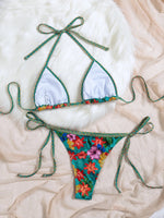 2026 Trendy String Bikini Set Triangle Top Side Tie Bottoms with Metallic PendantSolid Color Contrast Trim Women Swimwear