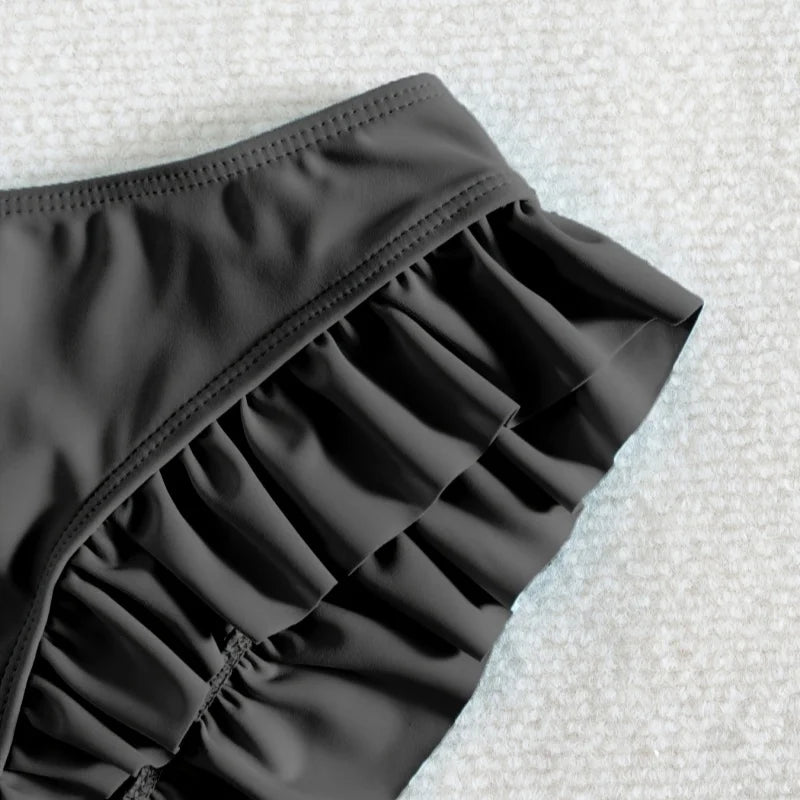 Summer Lotus Leaf Swimsuit for Women Bikini Women's Beach Shorts Defense Bare Swimwear Bather Biquini Solid Swimming Shorts
