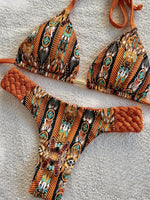 Fashion Print Halter Mini Thong High Cut Bikini Female Swimsuit Women Swimwear Two-pieces Bikini Set Bather Bathing Suit Swim