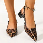 2026 high-heeled shoes with chunky heels, shallow leopard print, closed-toe, backless women's sandals for spring