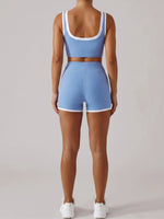 Summer Color Contrast Yoga Suit Women Shock-absorbing Sports Bra High Waist Hip Lifting Shorts Training Running Fitness Outfits