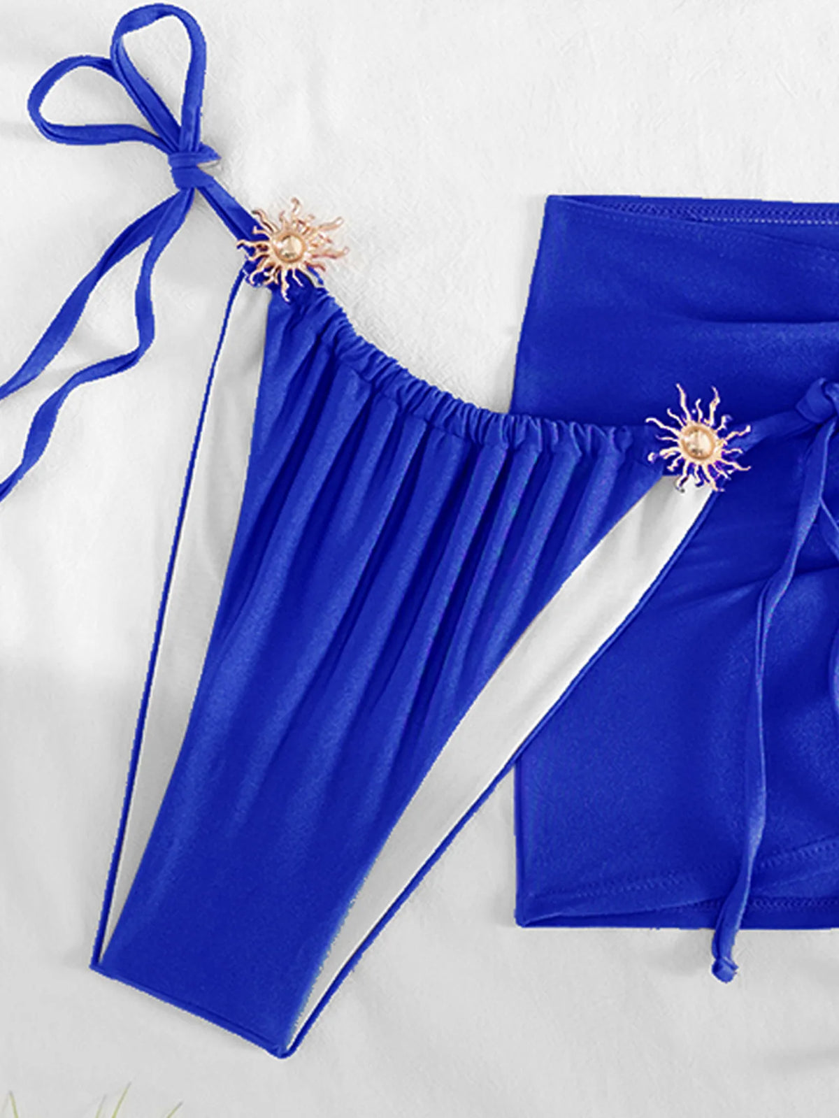 DEKA Women 3 Pieces Cross Halter Bandage Bikinis Set Skirt Swimwear High Waist Drawstring Swimsuit Summer Biquini