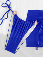 DEKA Women 3 Pieces Cross Halter Bandage Bikinis Set Skirt Swimwear High Waist Drawstring Swimsuit Summer Biquini