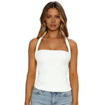 Women Fashion Summer Tank Tops Halter Neck Sleeveless Solid Color/Striped Print Slim Fit Vest