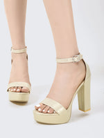 Gold Size35-42 Sandals Women's Thick Heel Square Head Buckle Waterproof Table Open Toe Hollow Word with High Heel Sandals