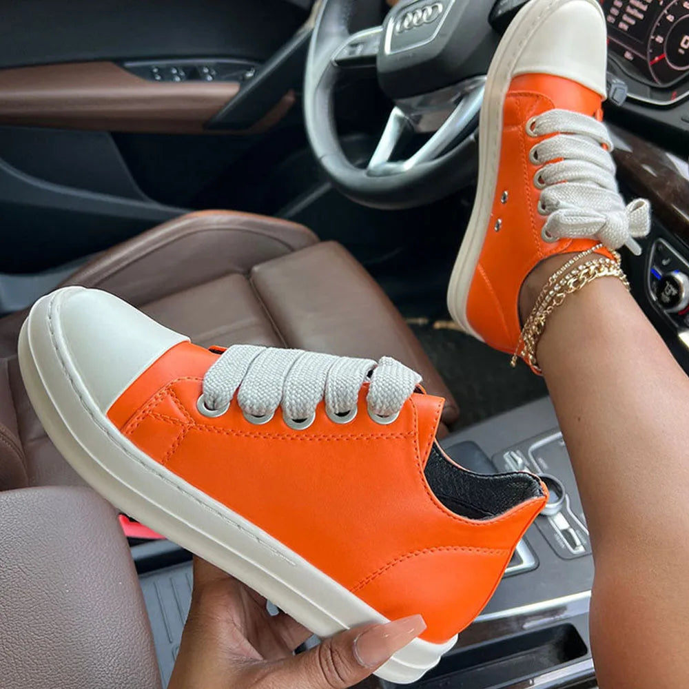 2025 Big Size 44 Women's Platform Skate Shoes Fashion Summer Black Pink Red Lace-up Men Sporty Vulcanize Casual Flat Shoes