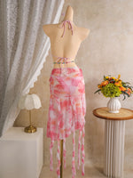 Vintage Pink Floral Tie Dye Gradient Bikini Set 2026 Women 3D Flower Push Up Bra Cover Up 3 Piece Swimwear Bathing Suit Swimsuit