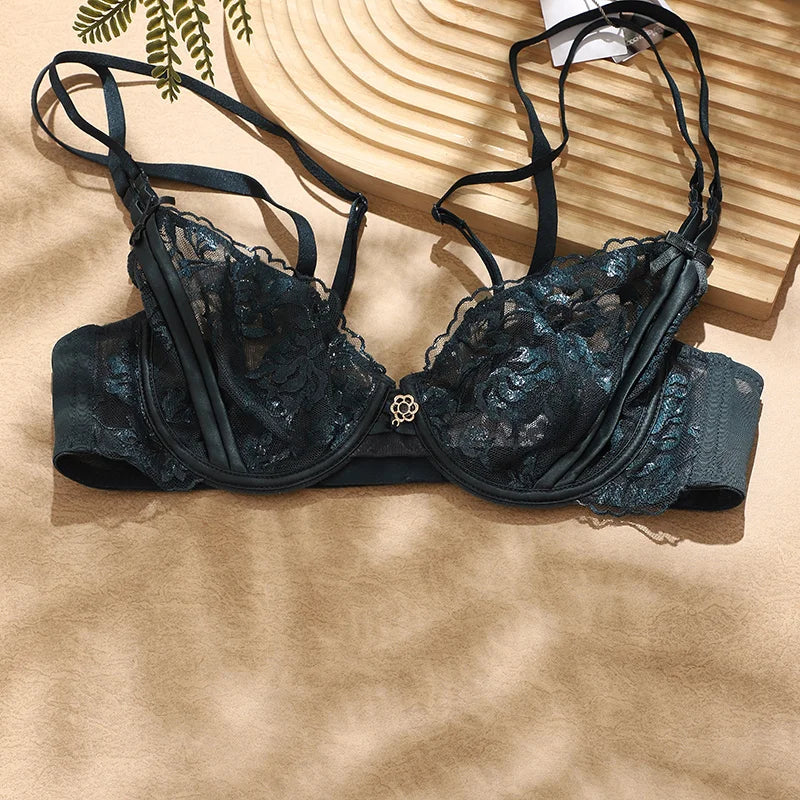 Lace Plus Size BC 70 75 80 85 90Cup Underwear Women Bras Three Quarter Top Sexy Ultra Thin Thick BH Push Up Female Lingerie