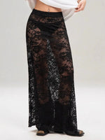 Sexy High Waist Black Lace Skirts for Women 2026 Summer See-through Long Maxi Skirt Female Hollow Out Slim Holiday Party Dress