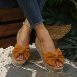 Summer New Large Size Slip-On Sandals Women's Thick Heel Outdoor Wear Butterfly Knot Flat Toe Open Beach Slippers
