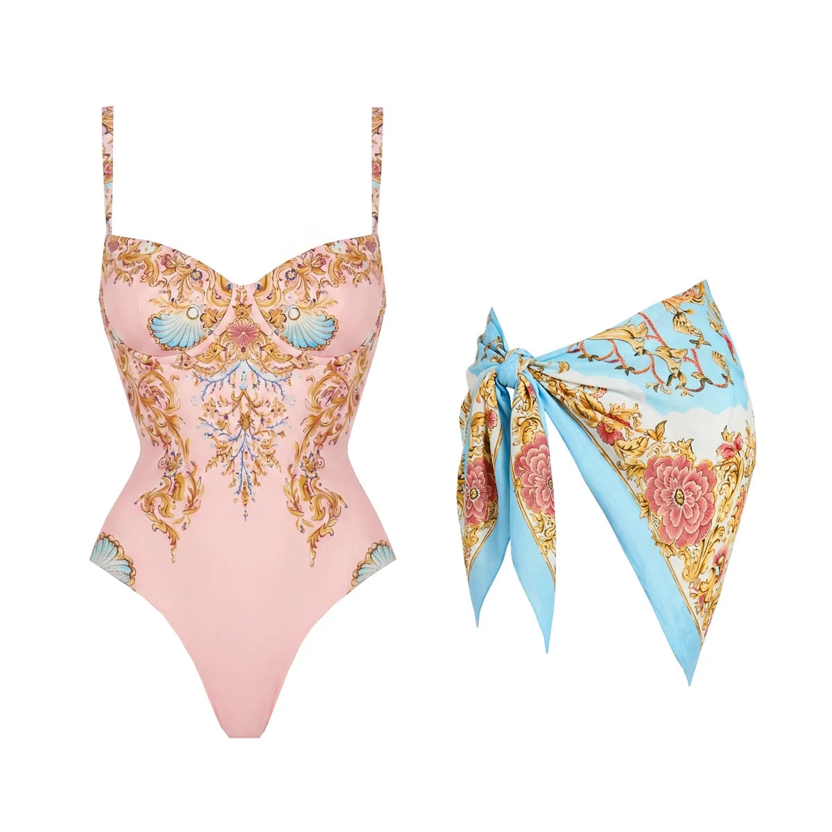 Push Up One Piece Swimsuit With Cover Up Sexy Swimwear Women 2025 Printed Swim Suits Female Bikinis Sliming Bodysuit Beachwear