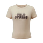 Summer Women Number Letter Print T-shirt Crew Neck Short Sleeve Slim Basic Tee Tops Fitness Sporty Casual Cropped Shirts