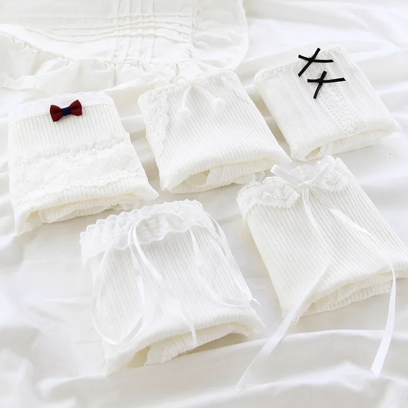 Girls SweetCute Underwear Cotton Lovely Soloid Middle Waist Briefs Young Girl Panties TeenagersWhite Intimates M L XLWhite