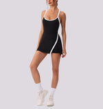 Color Contrast Tennis Dresses Women Beautiful Back Hollow Back Cross Split Skirt Pocket Sports Fitness One-piece Yoga Golf Suit