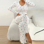 Autumn Winter Sleepwear Woman Pajamas Set for Sleeping Strawberry Printed Tops and Trousers Sets Home Clothes Loungewear