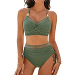 Sexy Fashionable Mesh Splice Drawstring Ladies Bikini Set Swimsuit New High Waist Trending Swimsuit Beach Bathing Suit