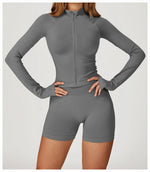 2PCS Yoga Suit Sports Set Women Gym Set Woman Tracksuit Running Workout Long Sleeve Sports Shirt Shorts and bra set Sport Outfit