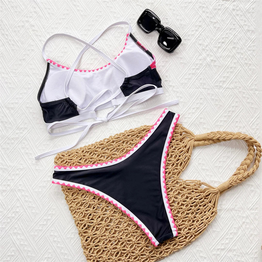 Floral Printed Cross Back Bikini Women Swimwear Female Swimsuit Two-pieces Bikini set Brazilian Bather Bathing Suit Swim K6705