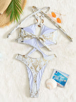 Shiny Blue Snakeskin Print One Piece Swimsuit Women 2026 Sexy Hollow Out Backless Metal Cross Bathing Suit Swimwear Monokini