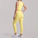Fake Two Piece Tank Top Yoga Sets Women Lace V Neck Sports Vest Fitness Suit Hip Lifting High Waist Leggings Workout Clothes