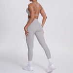 Women's Seamless Yoga Set Cross Back Sports Bra & High Waist Booty Lifting Yoga Leggings Gym Running Fitness Workout Outfit