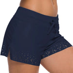 Women Swimming Shorts Solid High Waist Elastic Swim Bottom Flower Hollow Out Swim Trunk Loose Fit Swimming Workout Gym Bottom