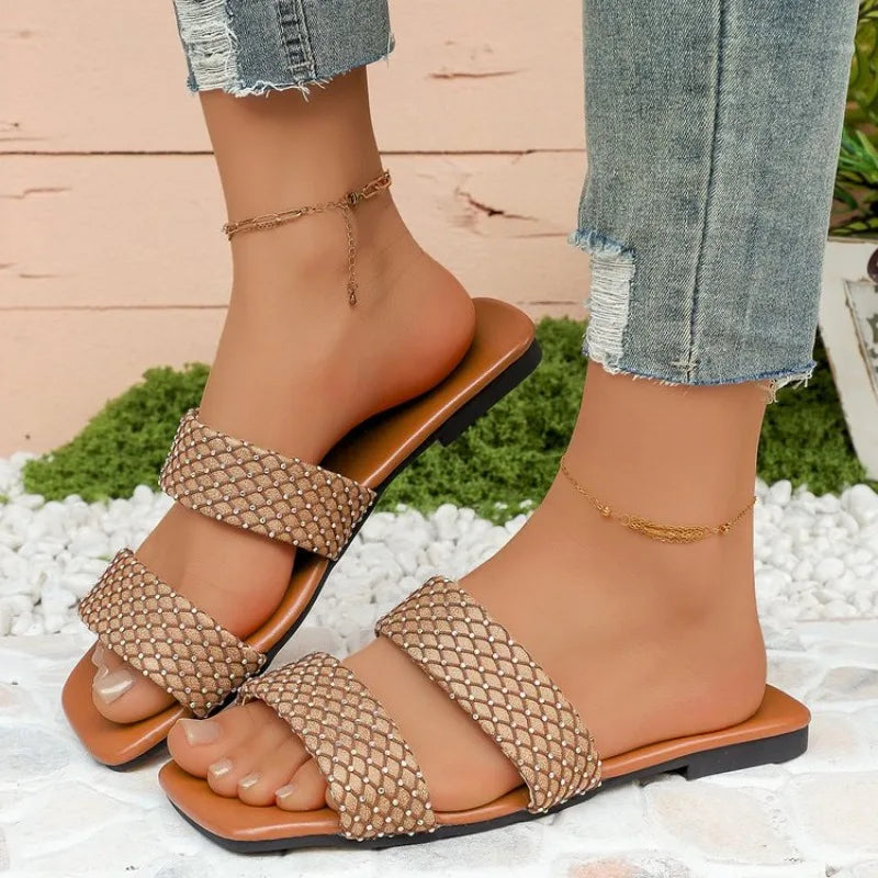 Large Size Women's Summer New Woven Slippers Outdoor Beach Sandals FashionableMaterial Comfortable Slip-On Shoes