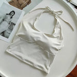 Women's Halter Neck Sports Bra Vest Slimming Tube Top for Yoga Gym Running Beautiful Back Sling Design One Cup Gathered Summer F